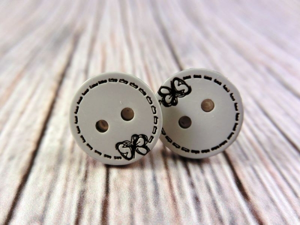 Schmetterling Knopf Ohrstecker Button schwarz weiß